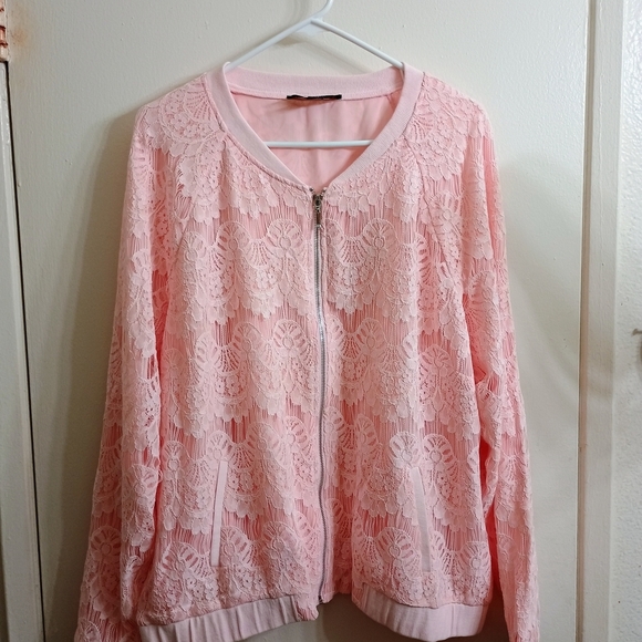 Marc Bouwer Jackets & Blazers - Marc Bouwer Pink Lace Bomber Jacket